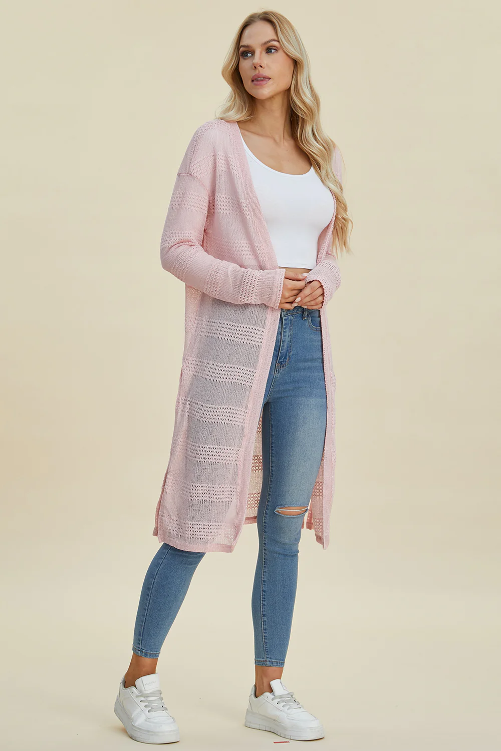 Double Take Full Size Open Front Longline Cardigan - Image 11