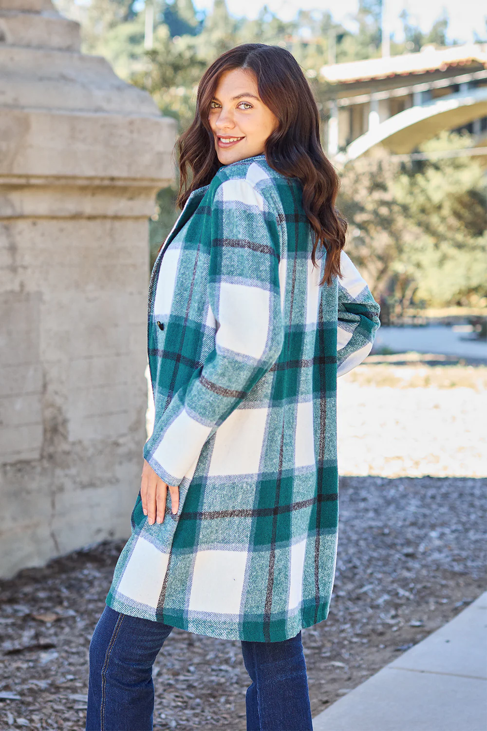 Double Take Full Size Plaid Button Up Lapel Collar Coat - Image 10