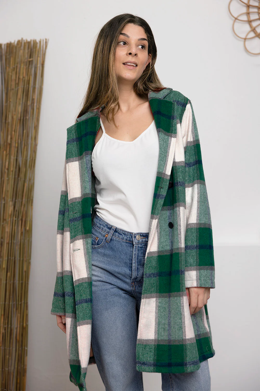 Double Take Full Size Plaid Button Up Lapel Collar Coat - Image 12
