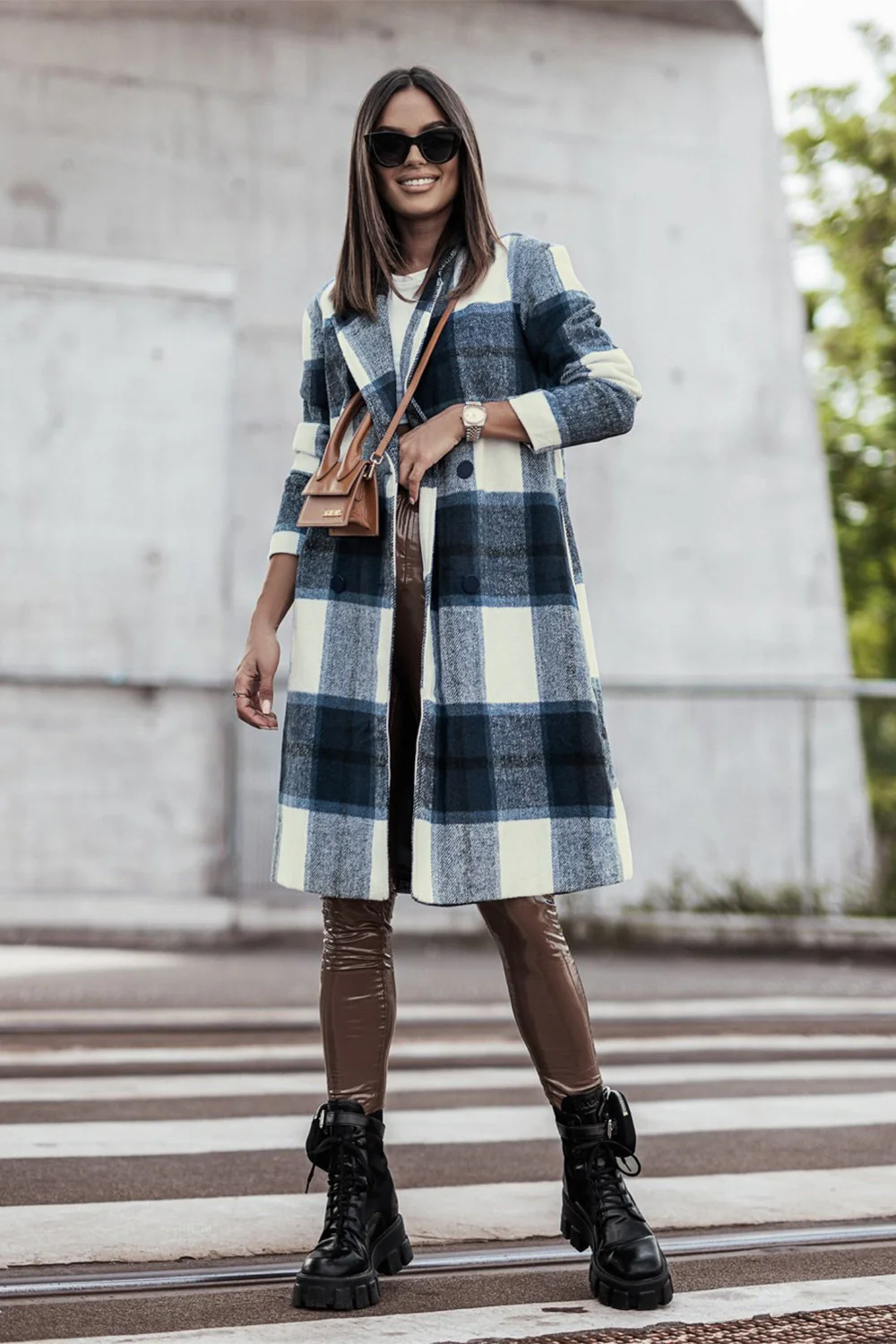 Double Take Full Size Plaid Button Up Lapel Collar Coat - Image 15