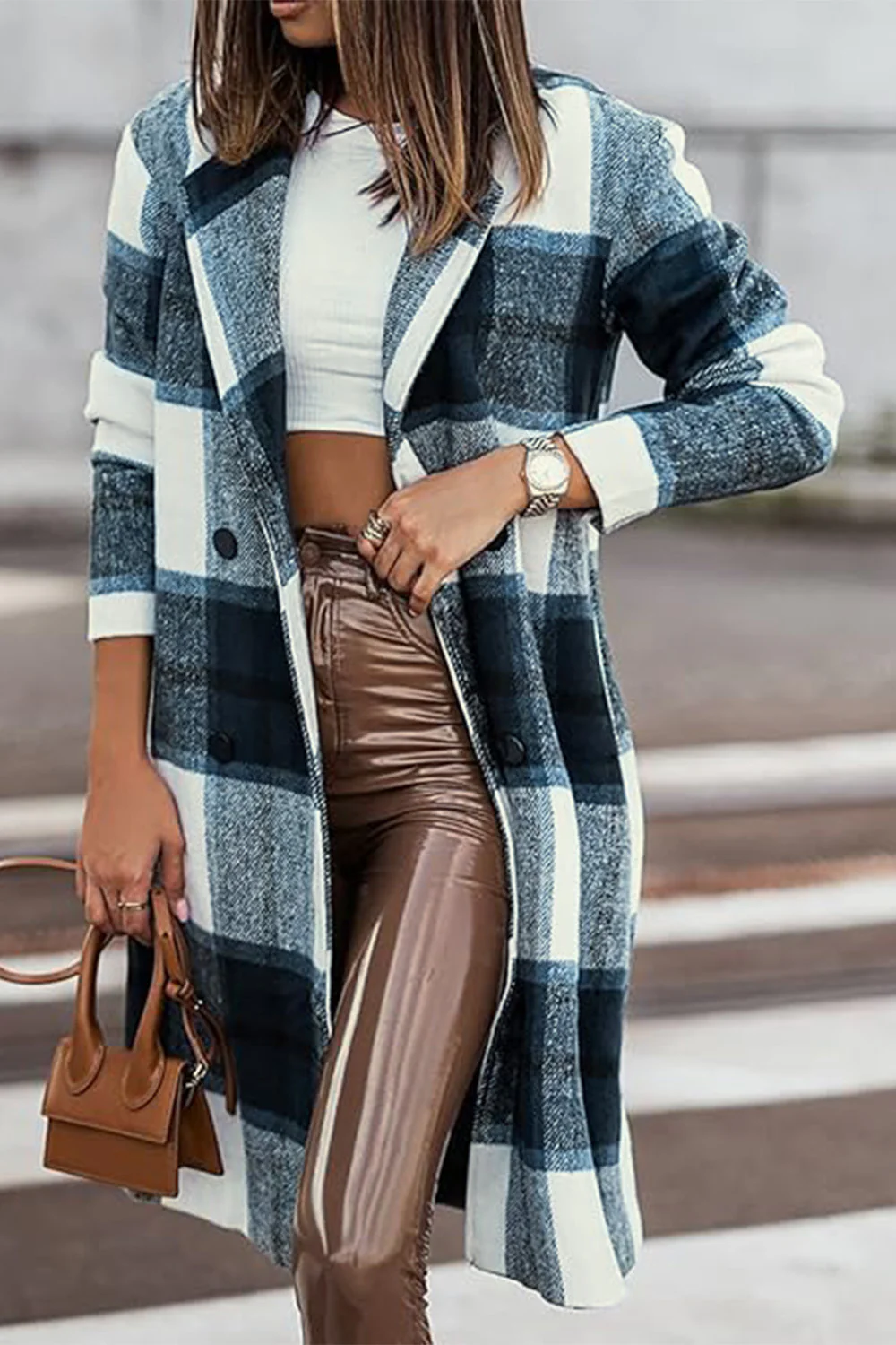 Double Take Full Size Plaid Button Up Lapel Collar Coat - Image 16