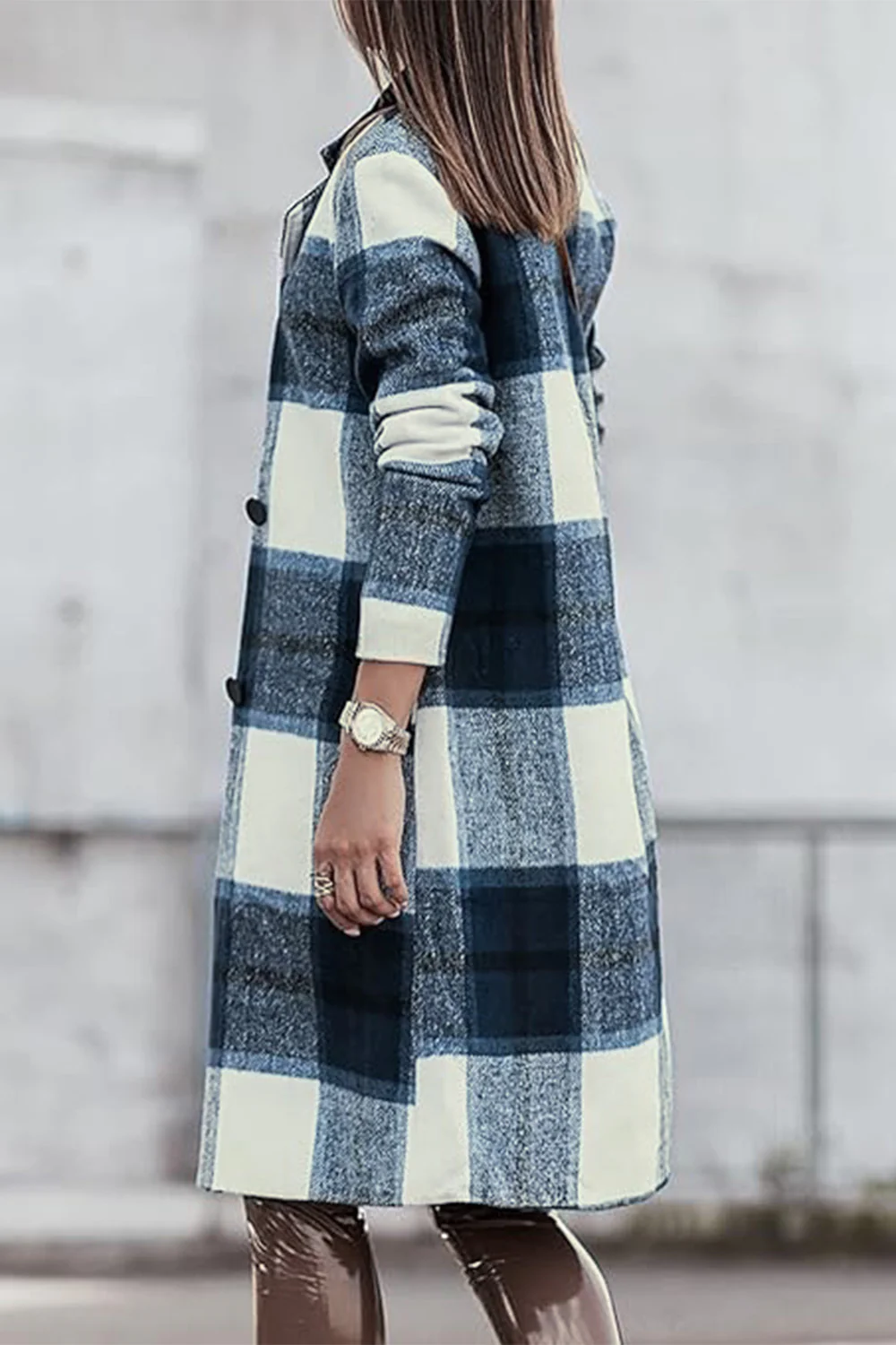 Double Take Full Size Plaid Button Up Lapel Collar Coat - Image 17