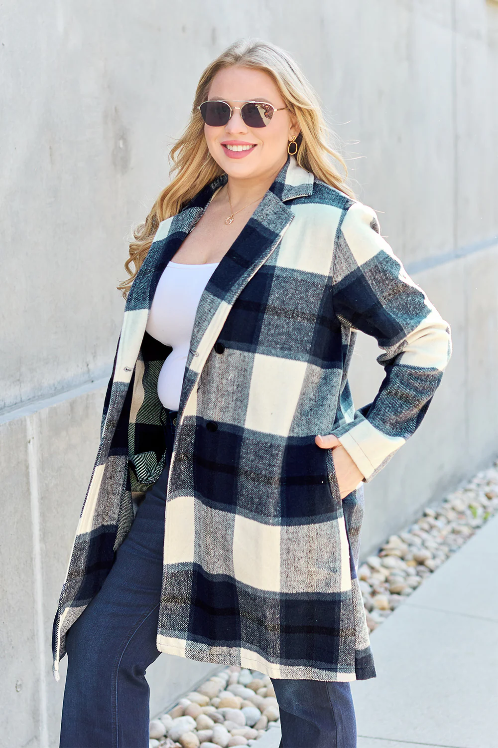 Double Take Full Size Plaid Button Up Lapel Collar Coat - Image 18
