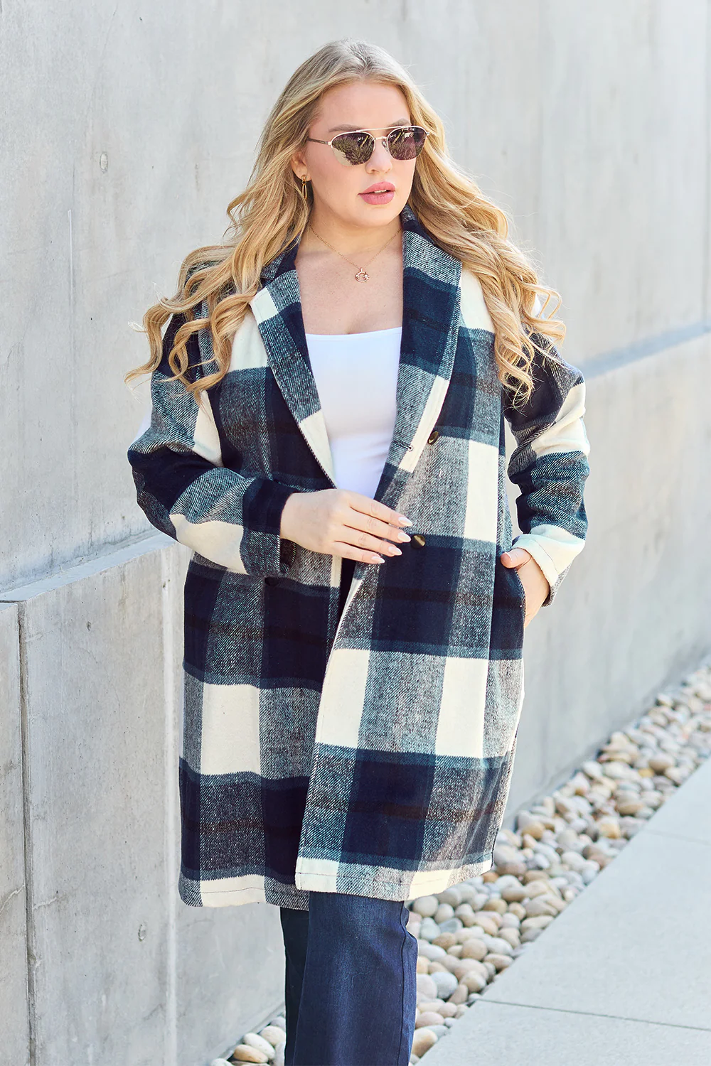 Double Take Full Size Plaid Button Up Lapel Collar Coat - Image 19