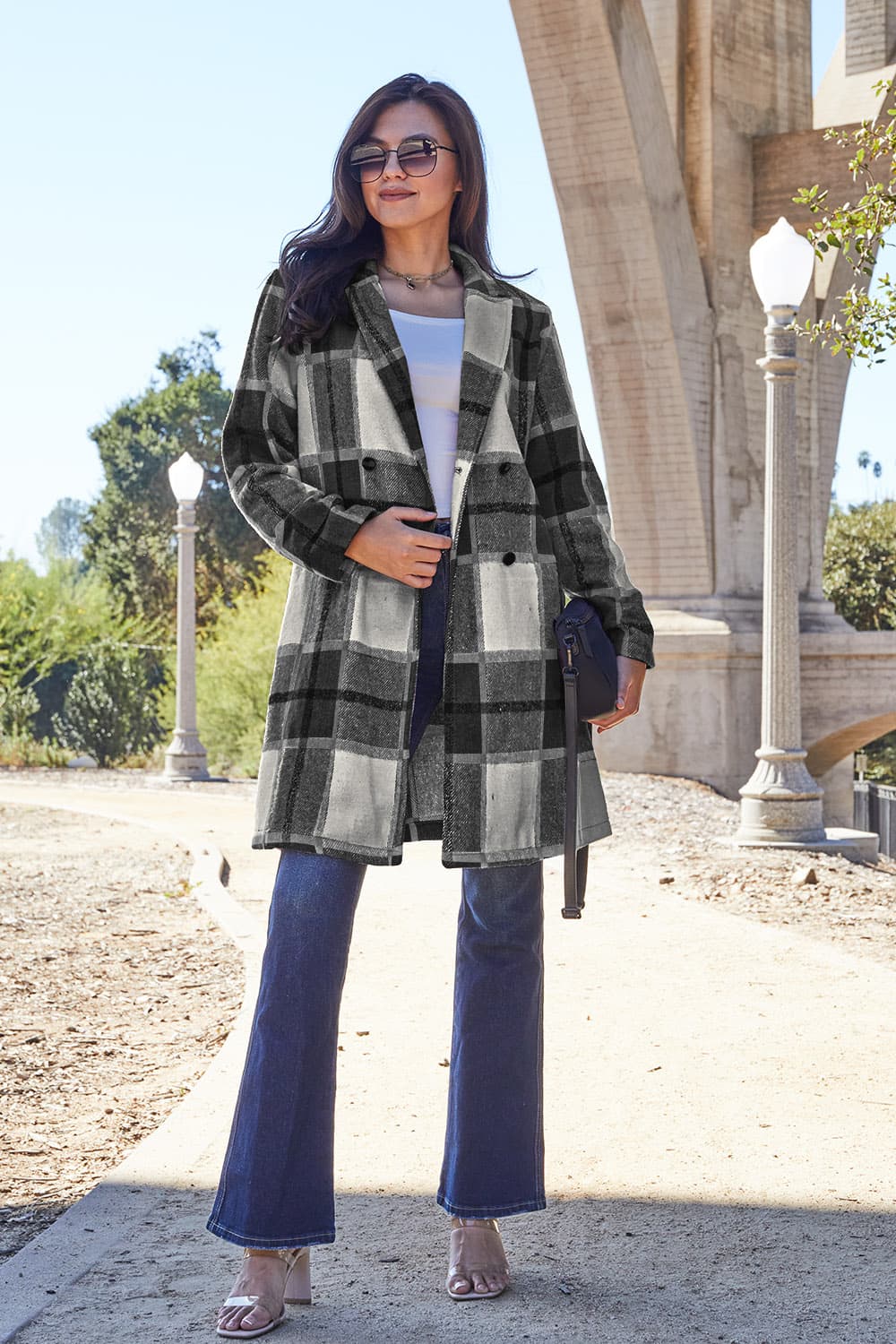 Double Take Full Size Plaid Button Up Lapel Collar Coat - Image 20