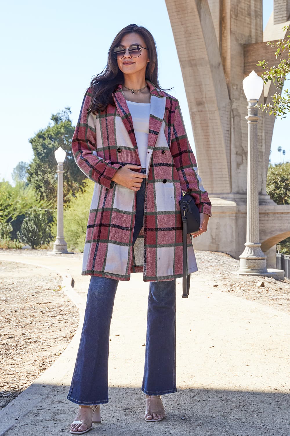 Double Take Full Size Plaid Button Up Lapel Collar Coat - Image 22