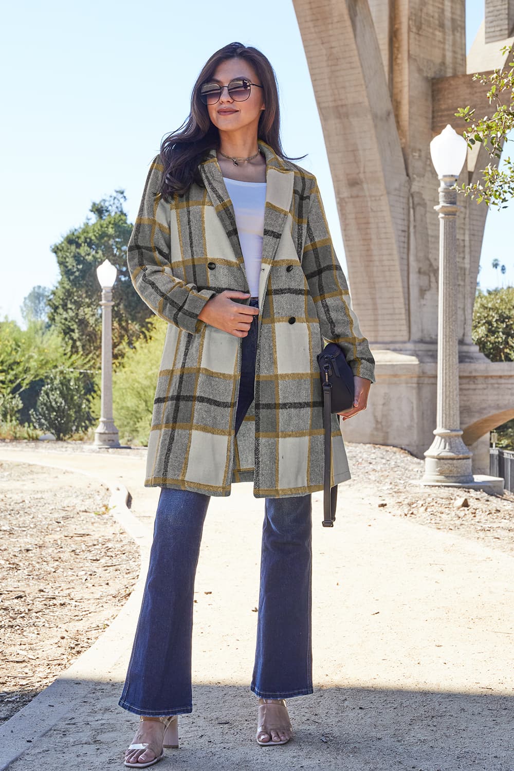 Double Take Full Size Plaid Button Up Lapel Collar Coat - Image 24