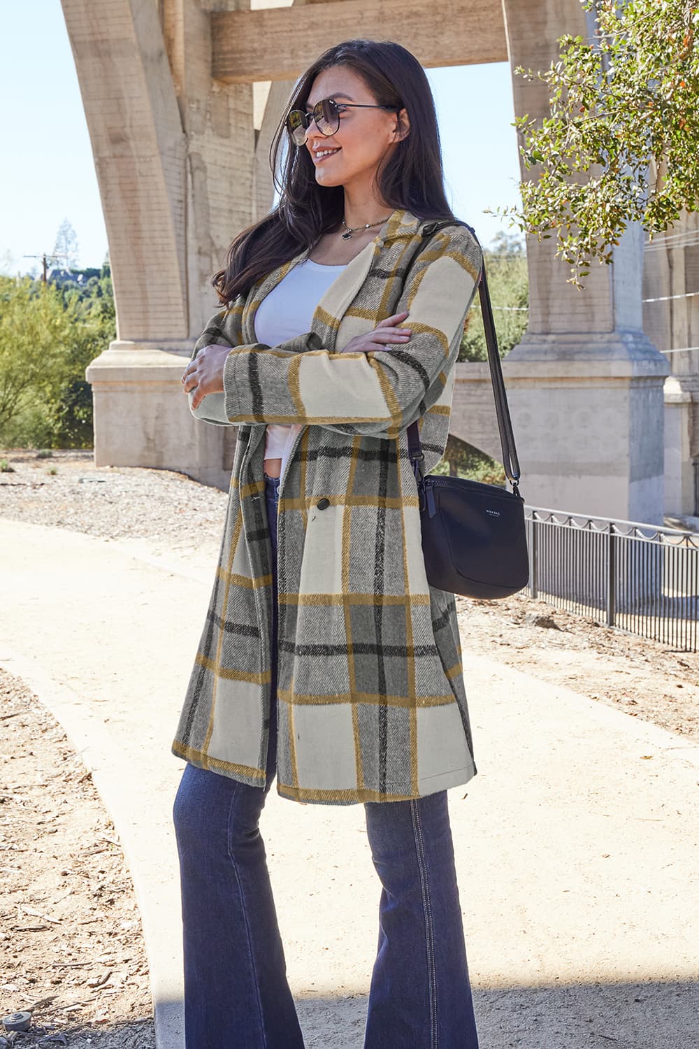 Double Take Full Size Plaid Button Up Lapel Collar Coat - Image 25
