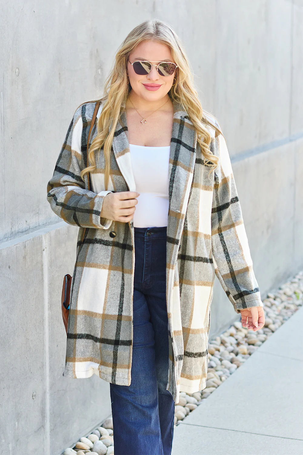 Double Take Full Size Plaid Button Up Lapel Collar Coat - Image 26