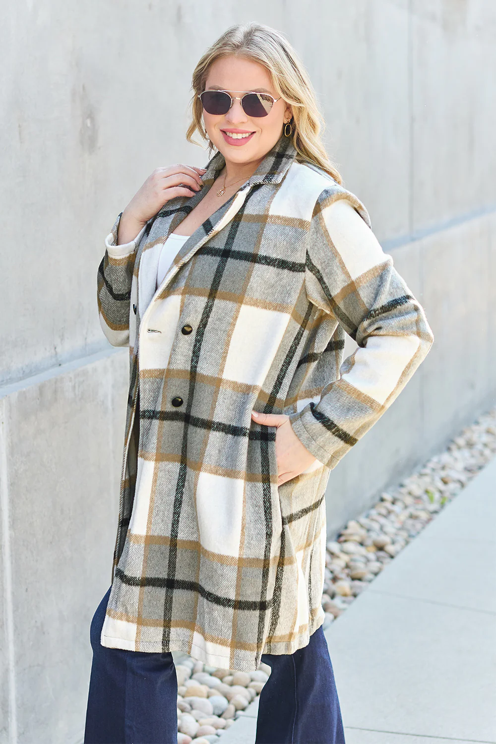 Double Take Full Size Plaid Button Up Lapel Collar Coat - Image 27
