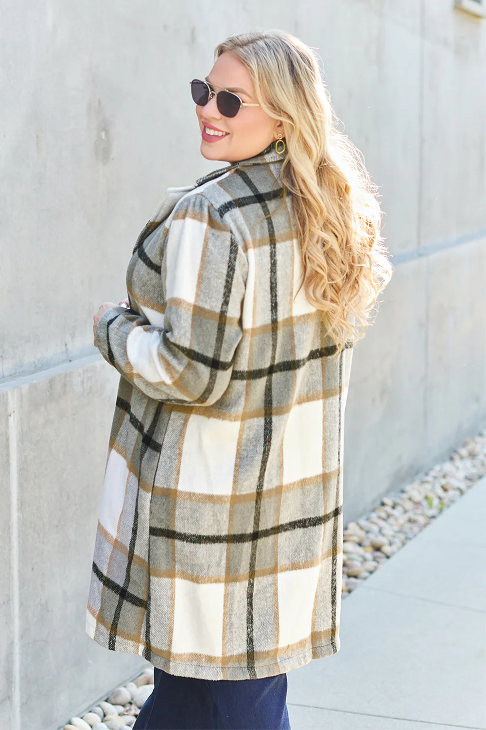 Double Take Full Size Plaid Button Up Lapel Collar Coat - Image 28