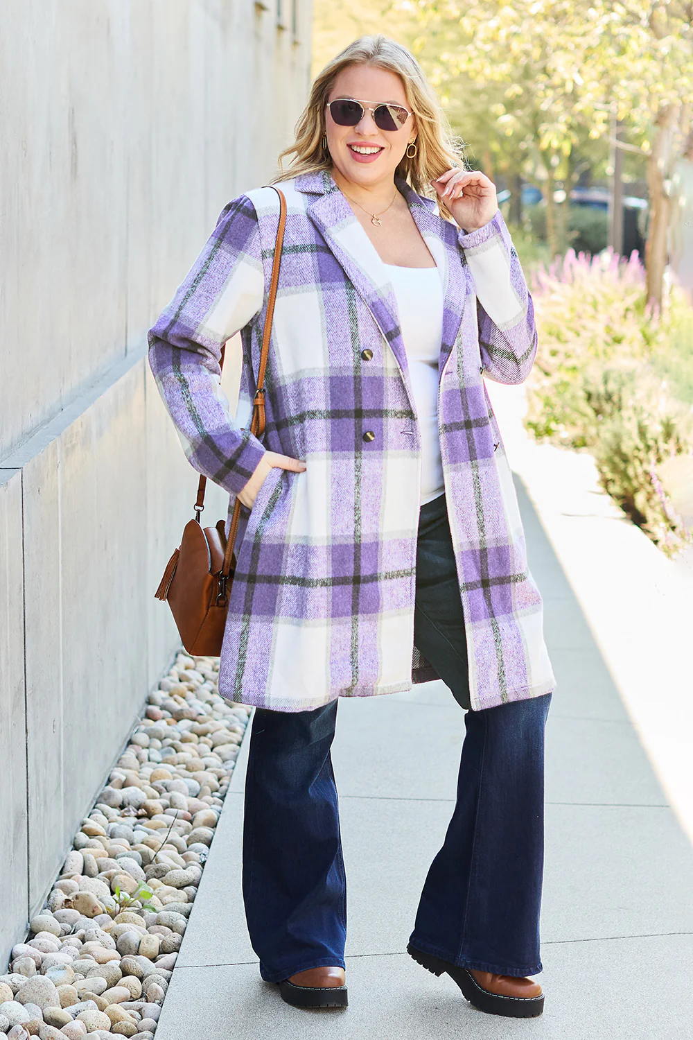 Double Take Full Size Plaid Button Up Lapel Collar Coat - Image 31