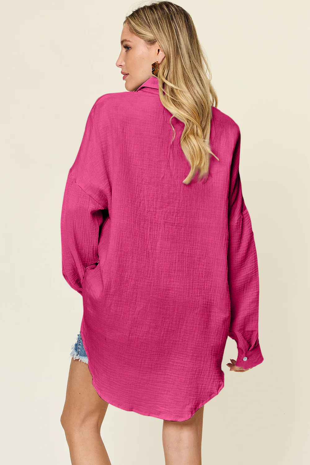 Double Take Full Size Pocketed Texture Button Up Shirt - Image 9