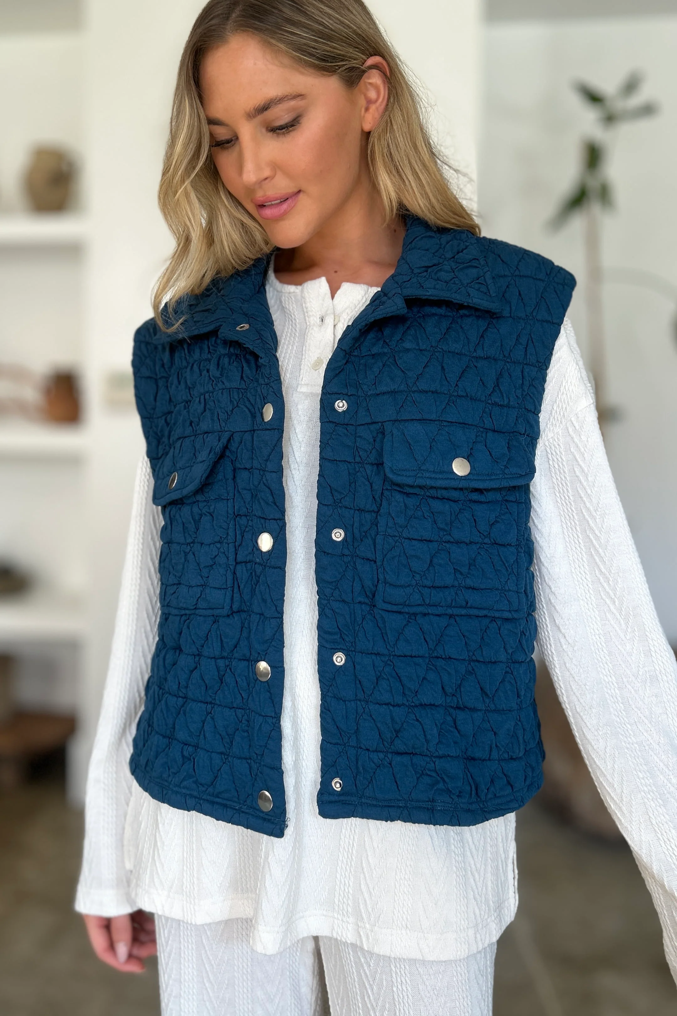 Double Take Full Size Pocketed Texture Snap Down Vest Coat - Image 4