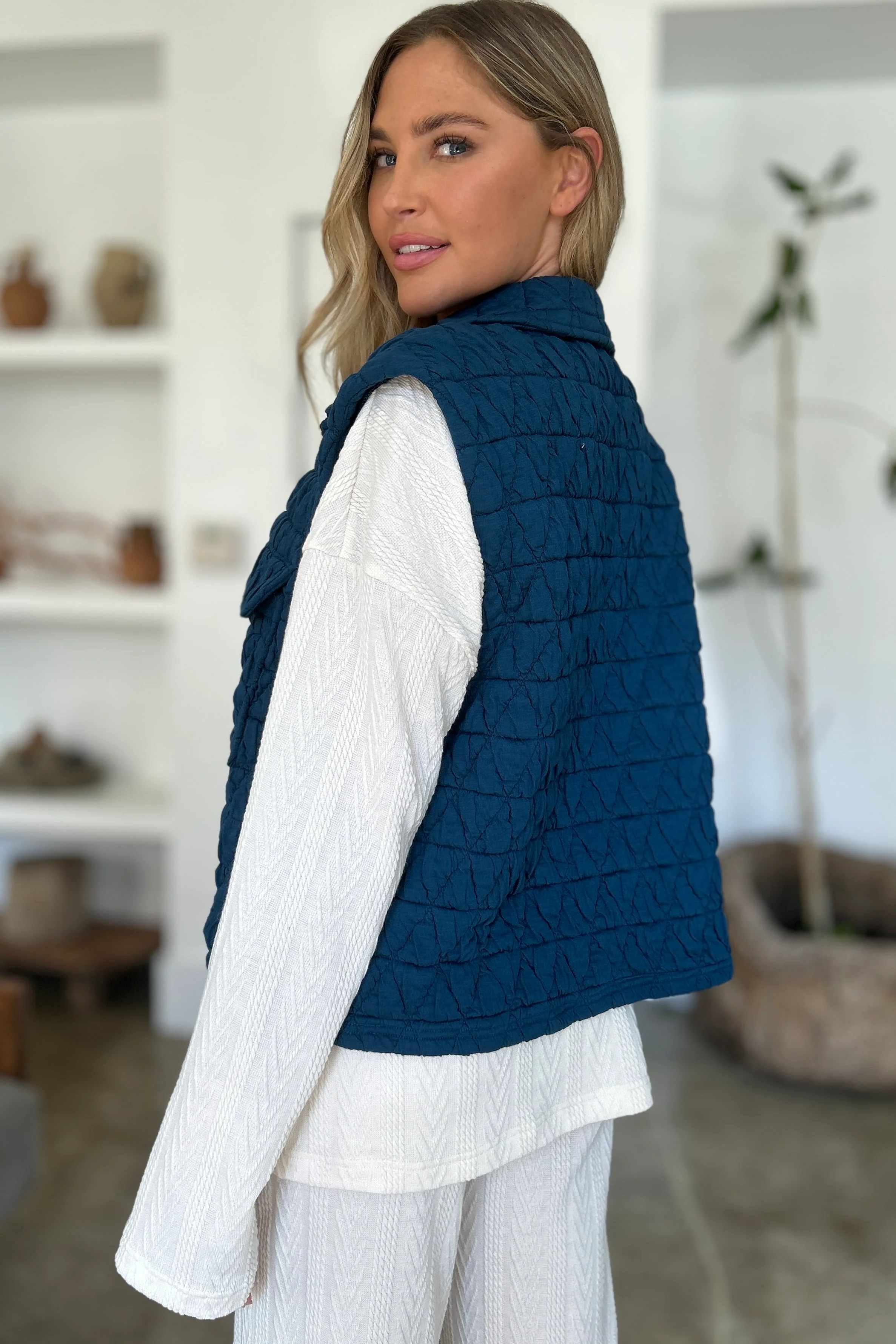 Double Take Full Size Pocketed Texture Snap Down Vest Coat - Image 5