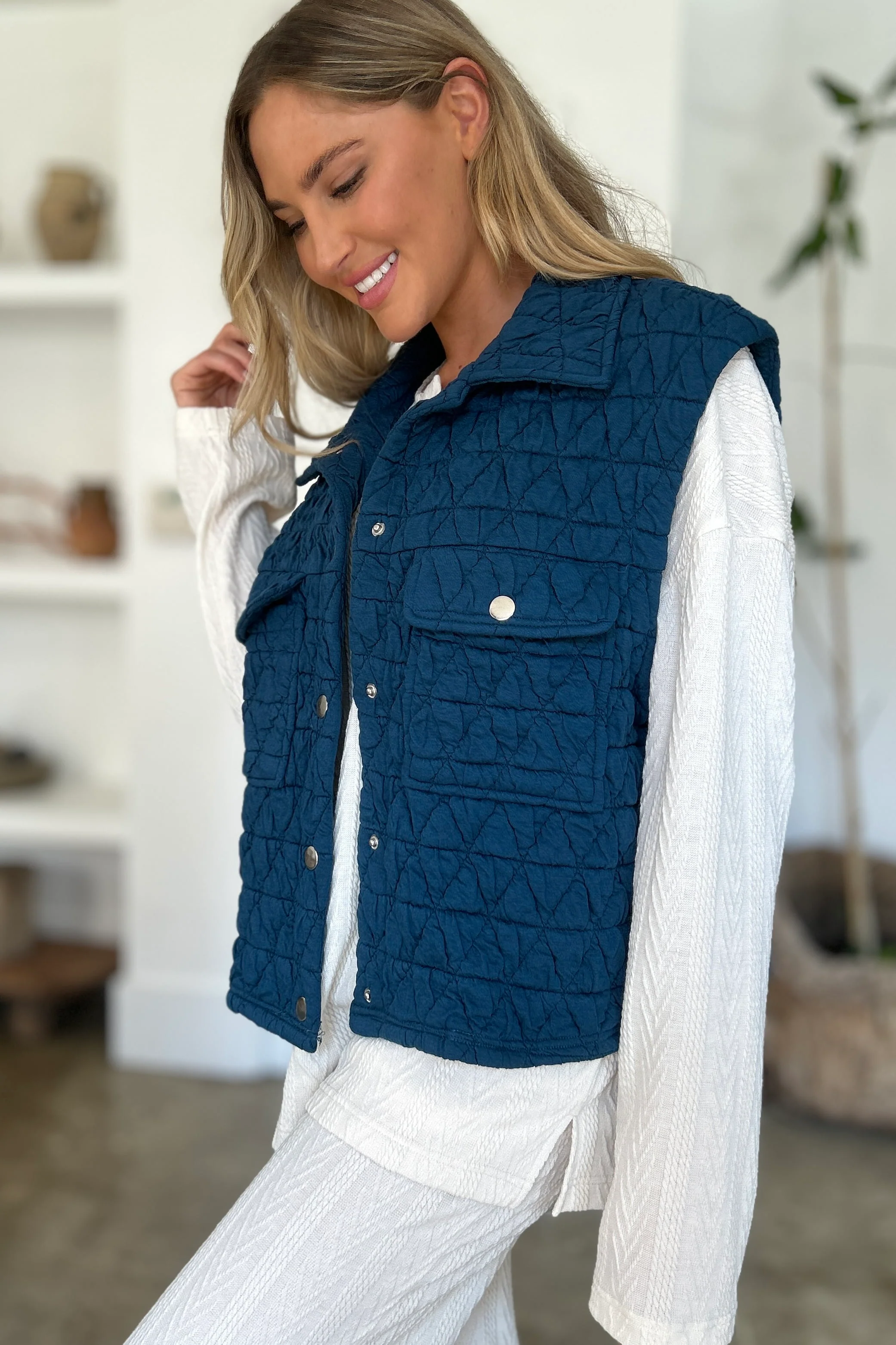 Double Take Full Size Pocketed Texture Snap Down Vest Coat - Image 6
