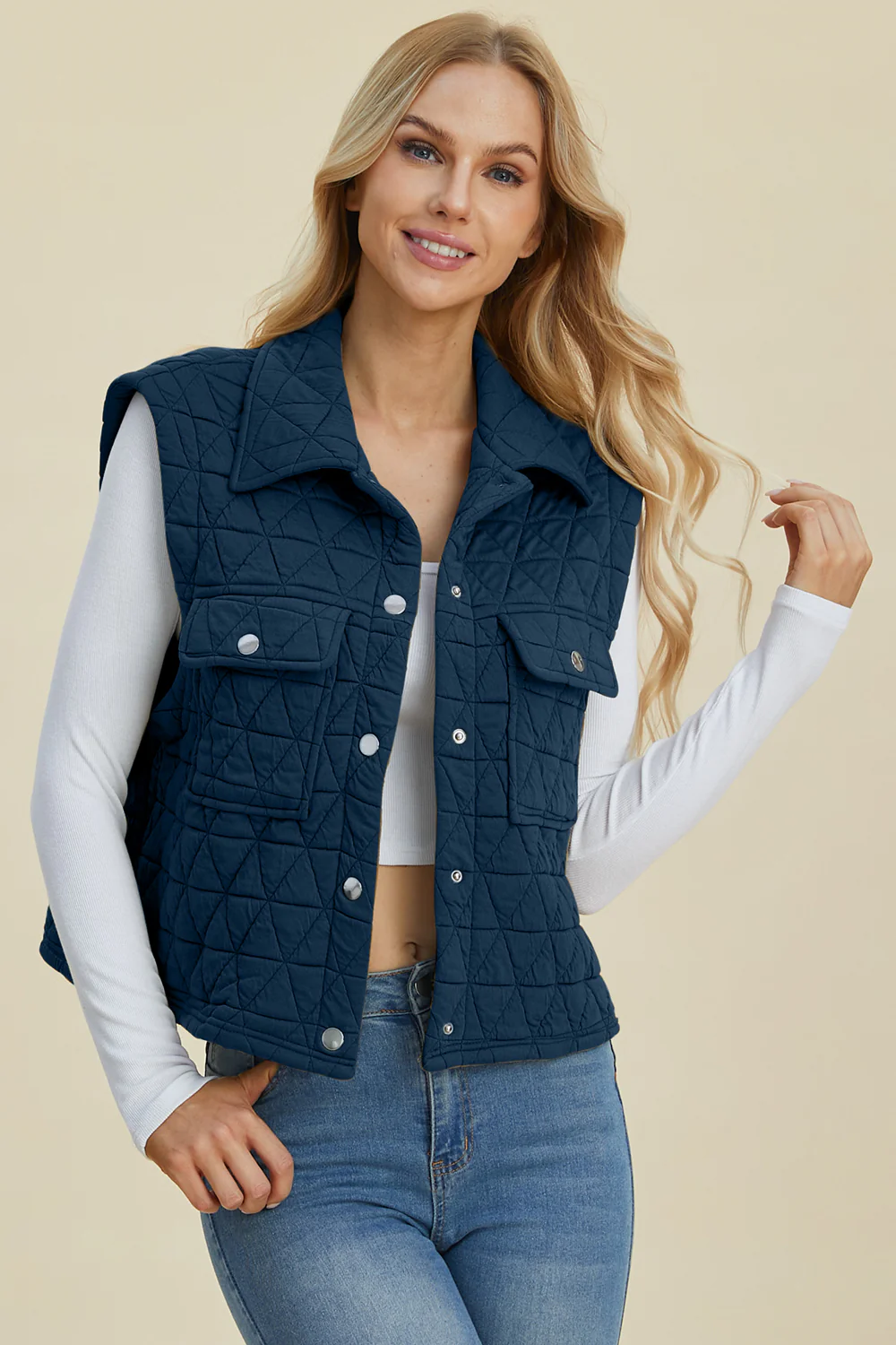 Double Take Full Size Pocketed Texture Snap Down Vest Coat - Image 7