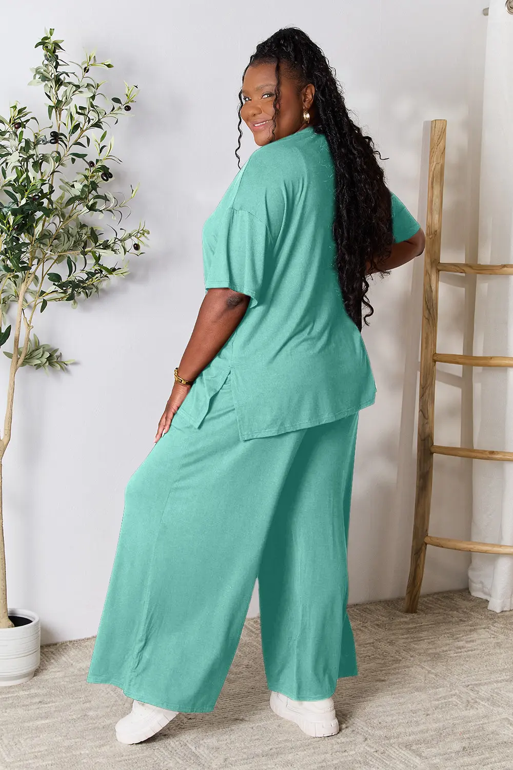 Double Take Full Size Round Neck Slit Top and Pants Set - Image 16