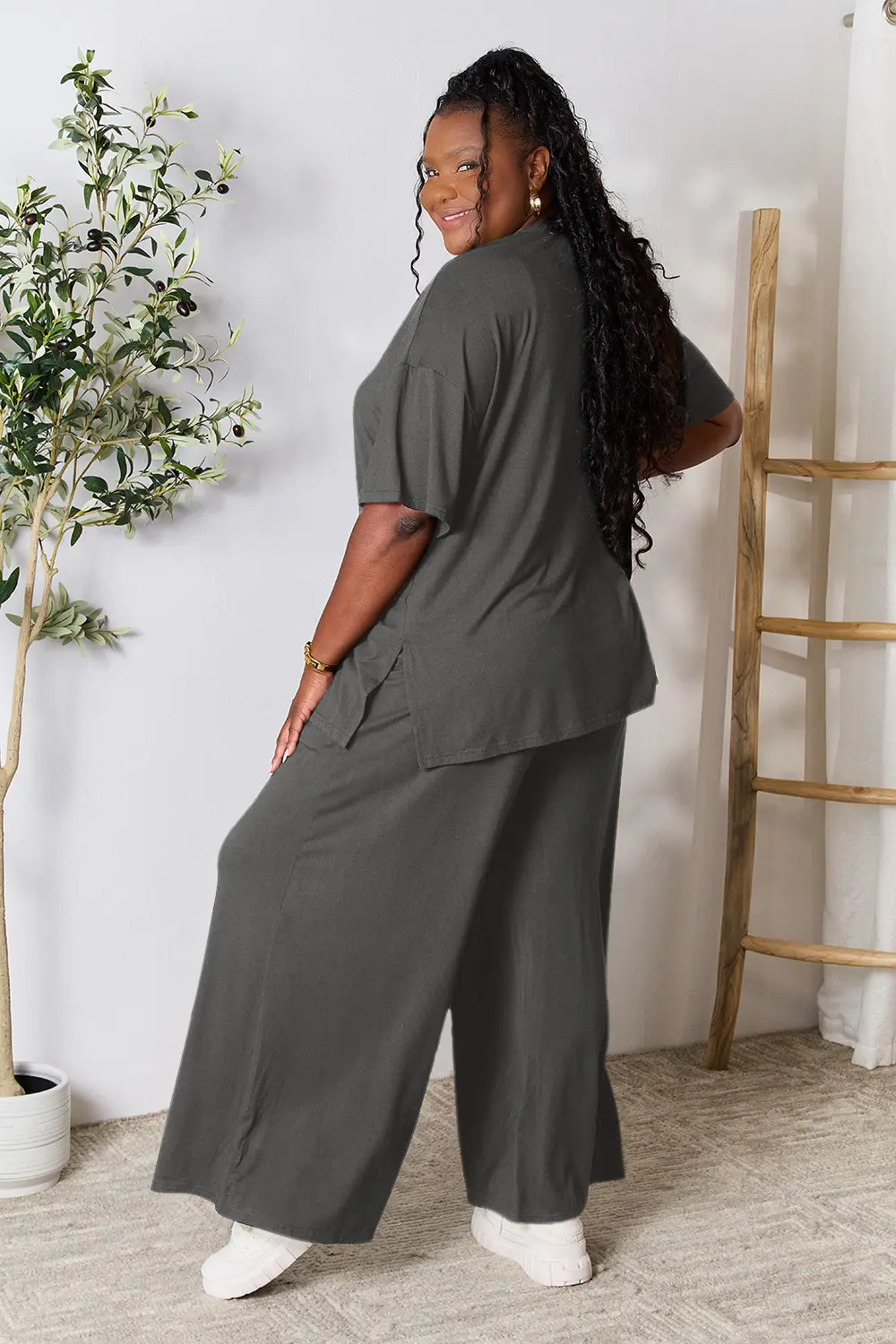 Double Take Full Size Round Neck Slit Top and Pants Set - Image 22