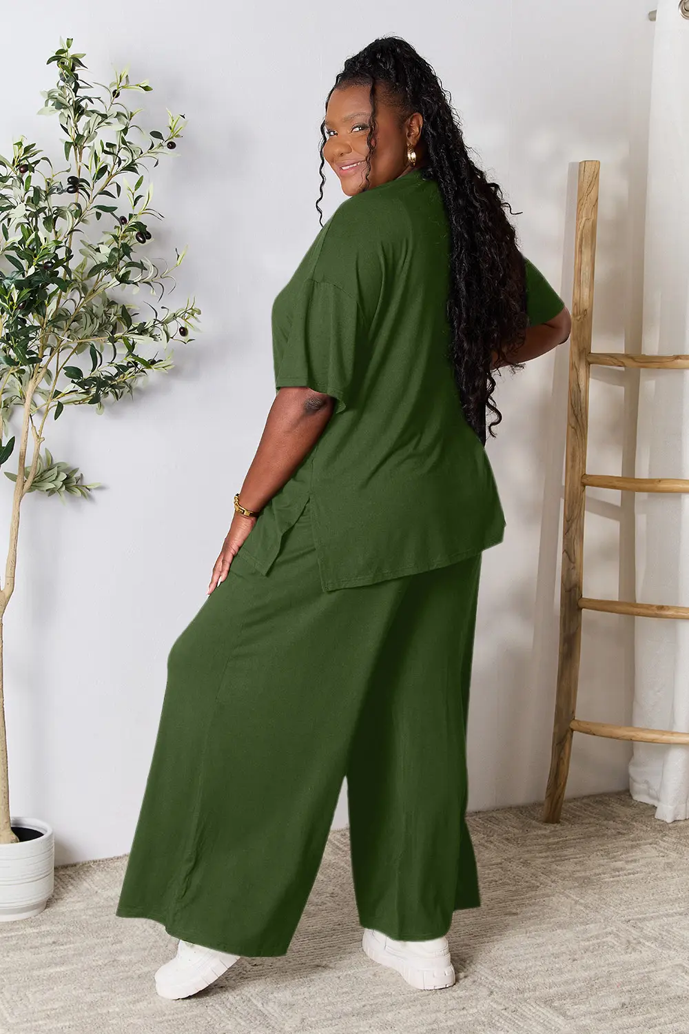 Double Take Full Size Round Neck Slit Top and Pants Set - Image 27