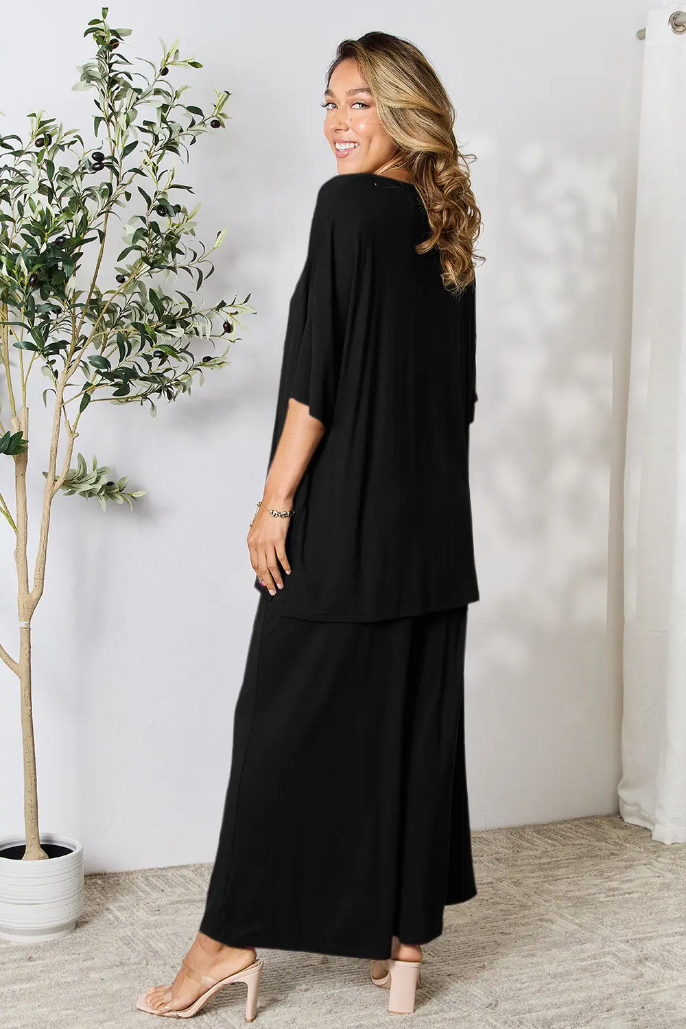 Double Take Full Size Round Neck Slit Top and Pants Set - Image 8