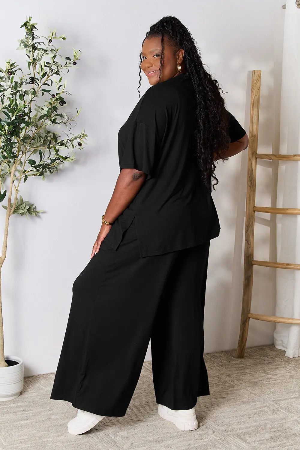 Double Take Full Size Round Neck Slit Top and Pants Set - Image 9