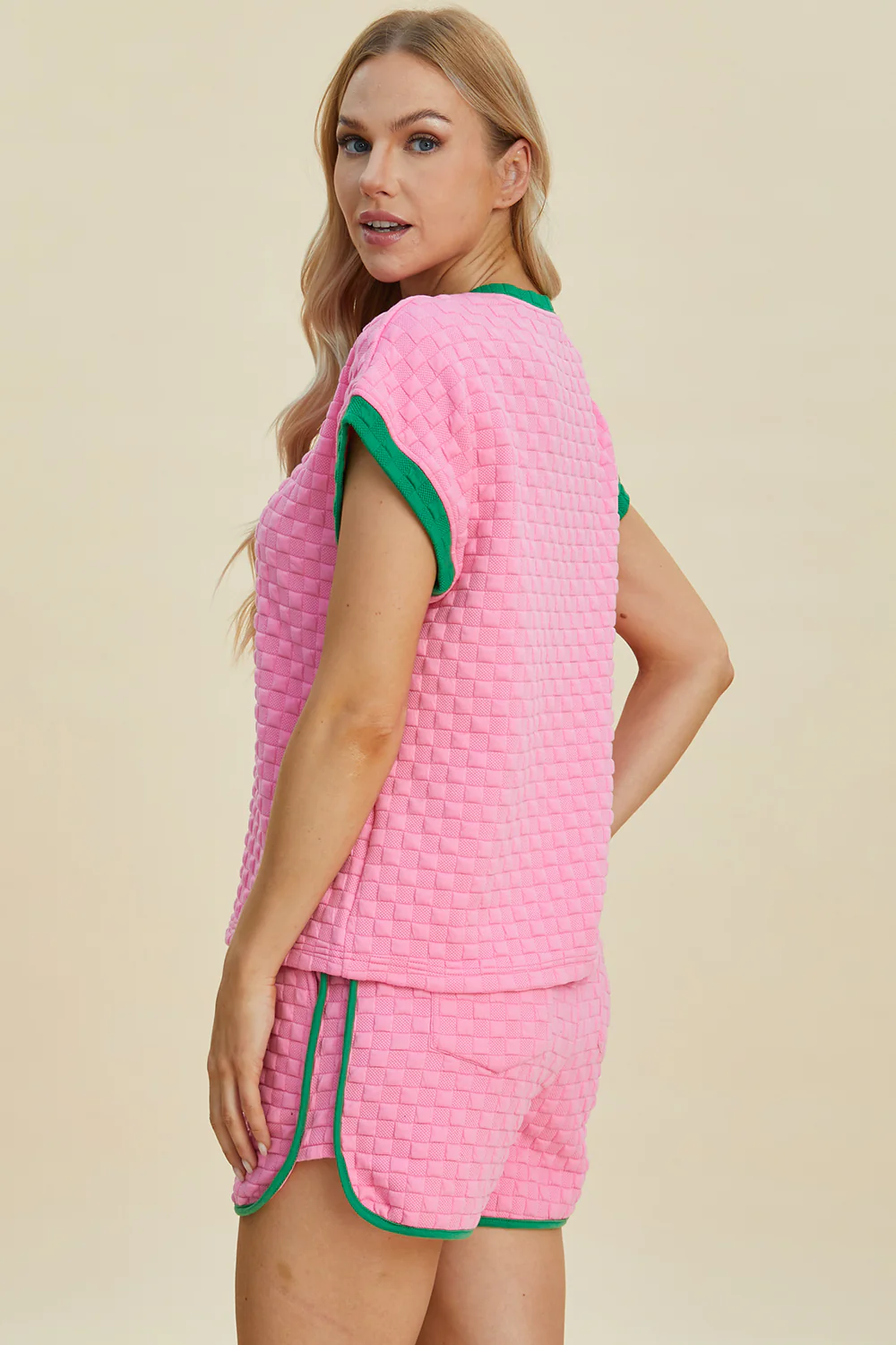 Double Take Full Size Texture Contrast T-Shirt and Shorts Set - Image 10