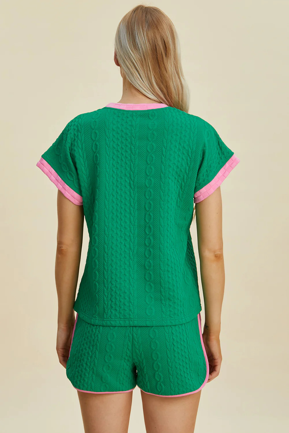 Double Take Full Size Texture Contrast T-Shirt and Shorts Set - Image 13