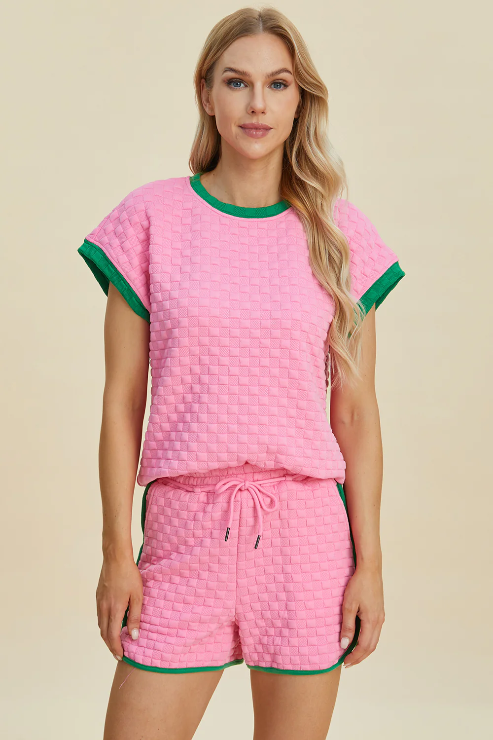 Double Take Full Size Texture Contrast T-Shirt and Shorts Set - Image 7