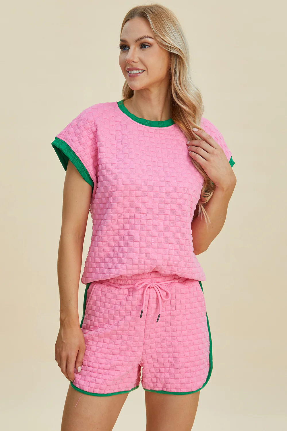 Double Take Full Size Texture Contrast T-Shirt and Shorts Set - Image 9