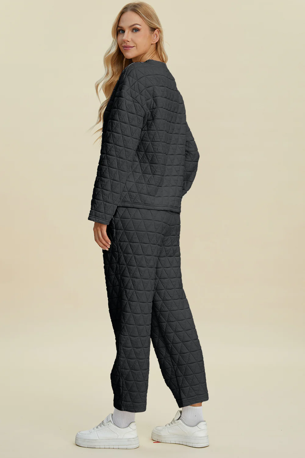 Double Take Full Size Texture Round Neck Long Sleeve Top and Pants Set - Image 11