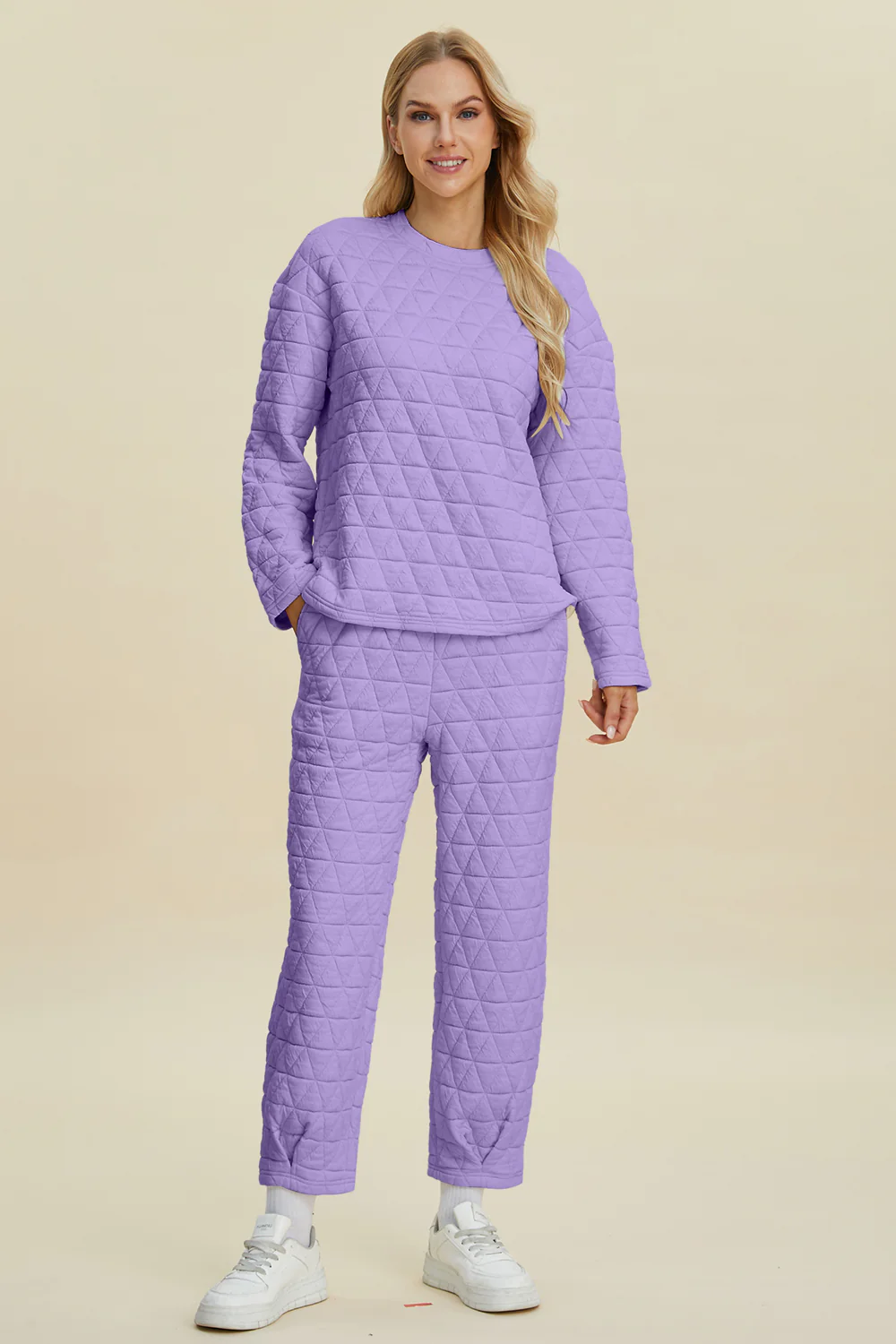 Double Take Full Size Texture Round Neck Long Sleeve Top and Pants Set - Image 13