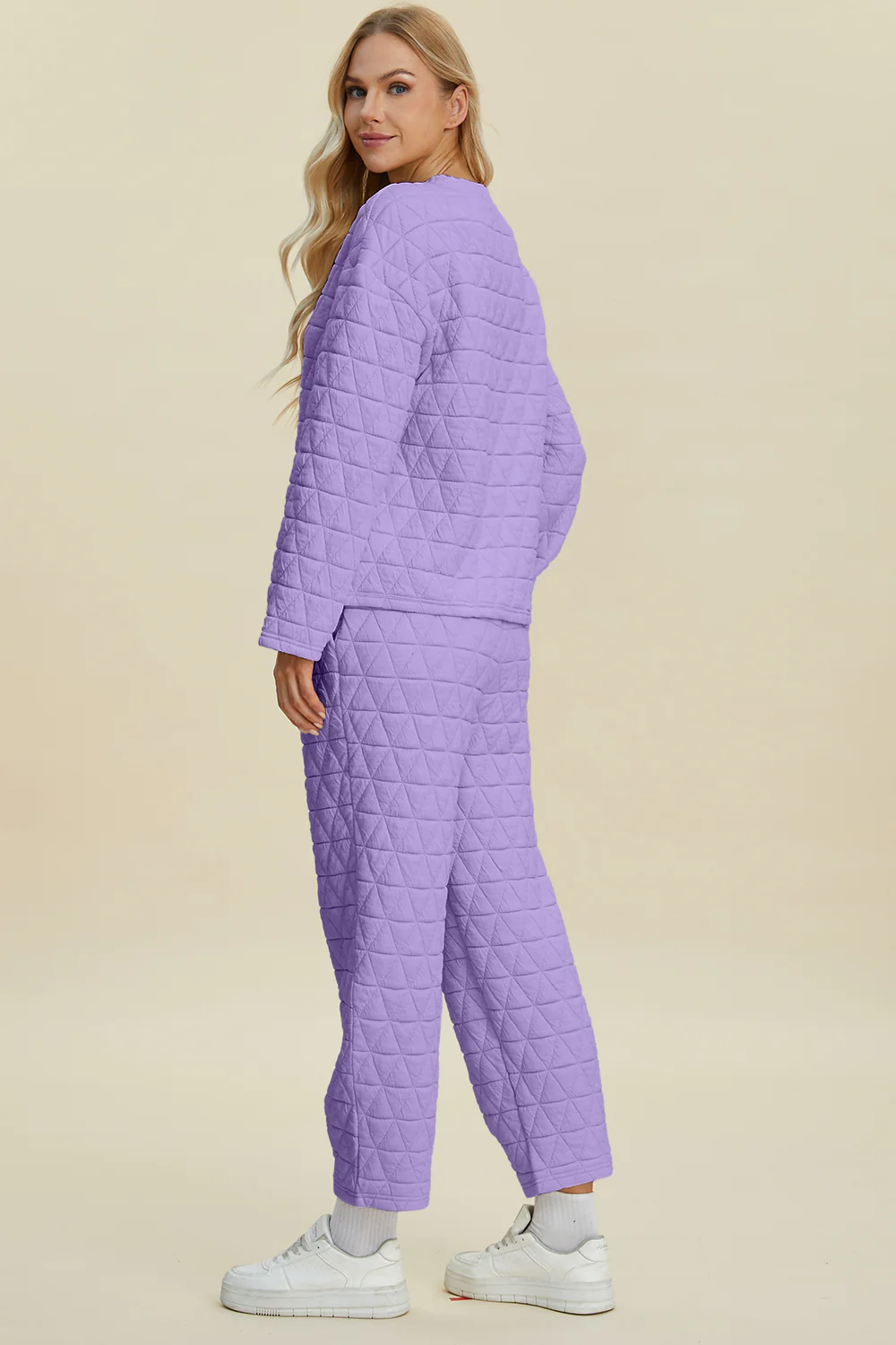 Double Take Full Size Texture Round Neck Long Sleeve Top and Pants Set - Image 14