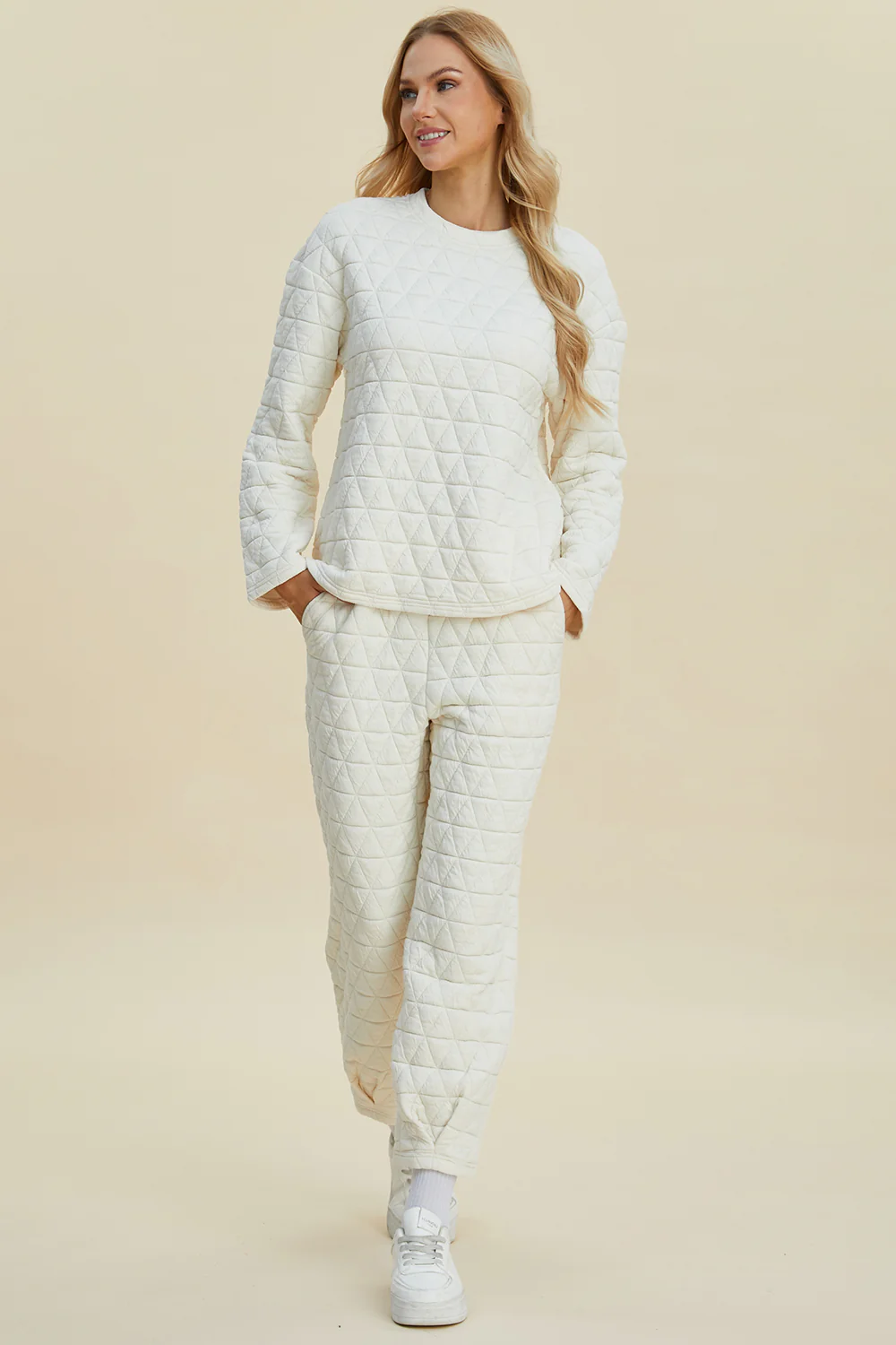 Double Take Full Size Texture Round Neck Long Sleeve Top and Pants Set - Image 3