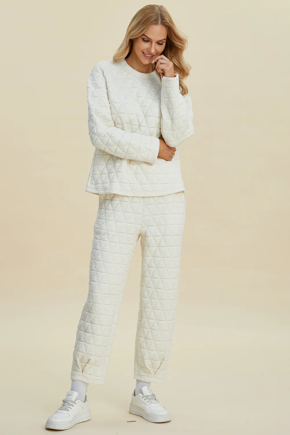 Double Take Full Size Texture Round Neck Long Sleeve Top and Pants Set - Image 4
