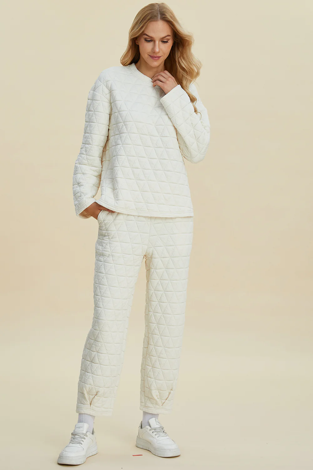 Double Take Full Size Texture Round Neck Long Sleeve Top and Pants Set - Image 5