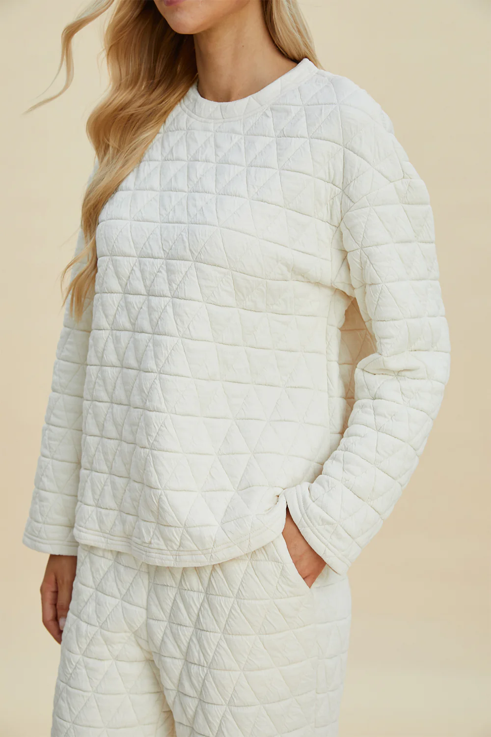 Double Take Full Size Texture Round Neck Long Sleeve Top and Pants Set - Image 6