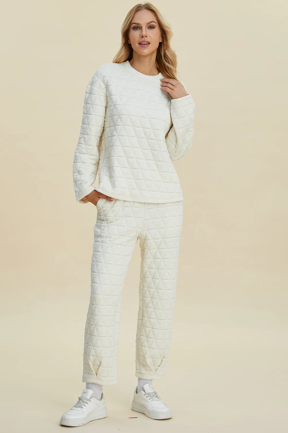 Double Take Full Size Texture Round Neck Long Sleeve Top and Pants Set - Image 8