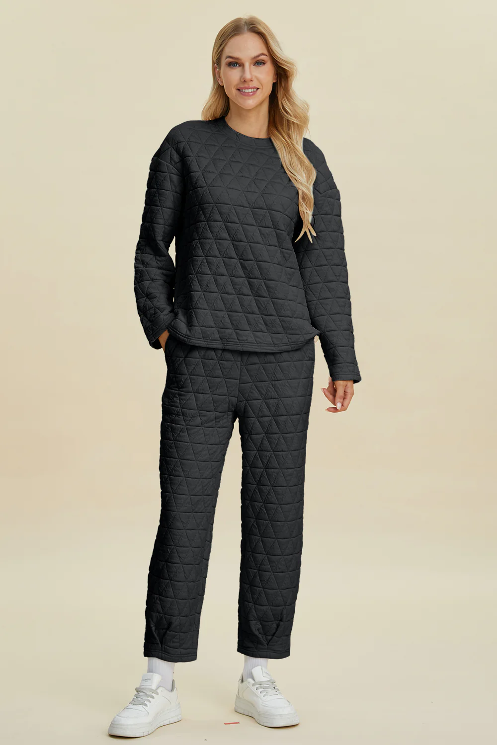 Double Take Full Size Texture Round Neck Long Sleeve Top and Pants Set - Image 9