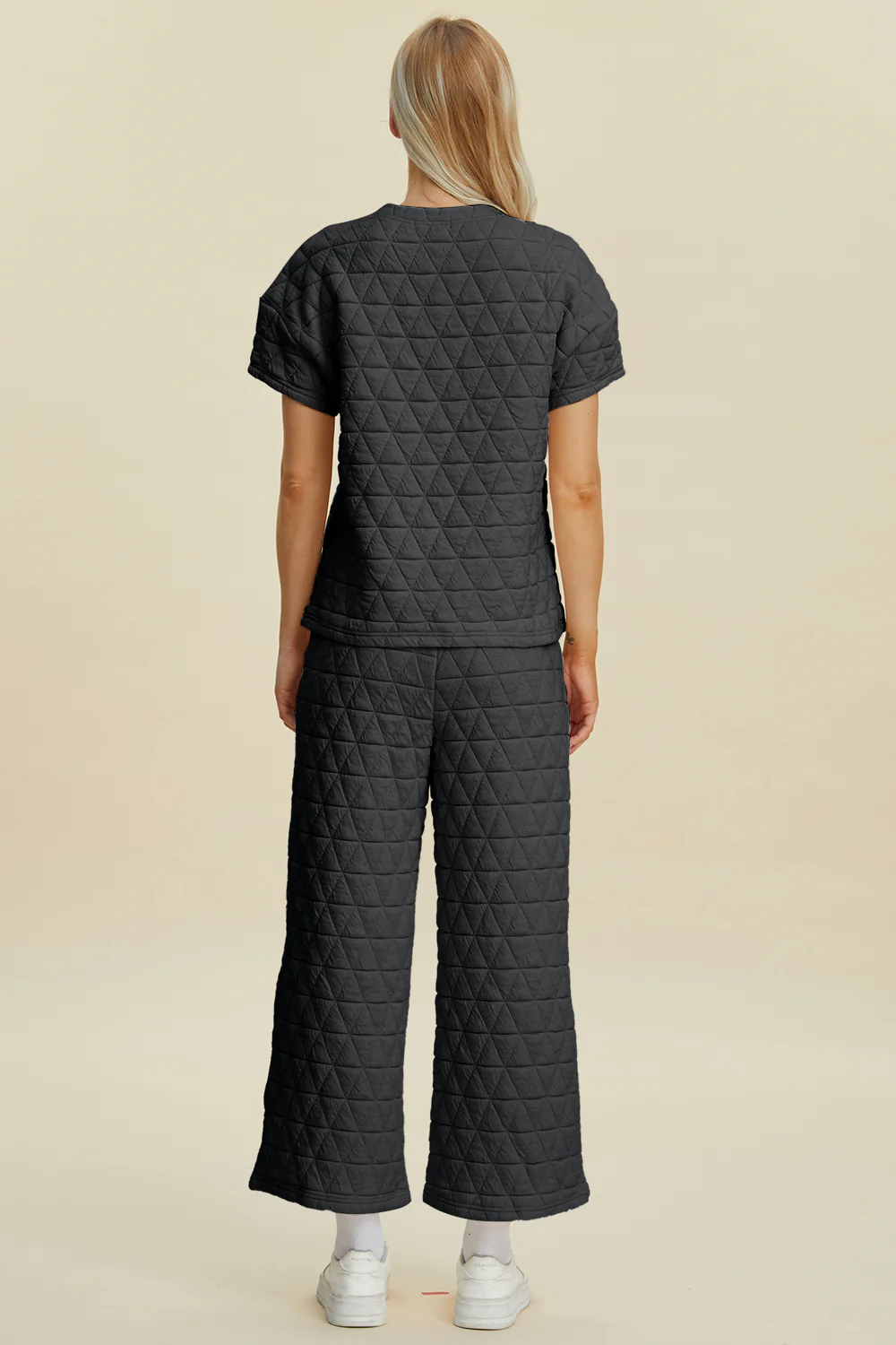 Double Take Full Size Texture Round Neck Short Sleeve Top and Pants Set - Image 3