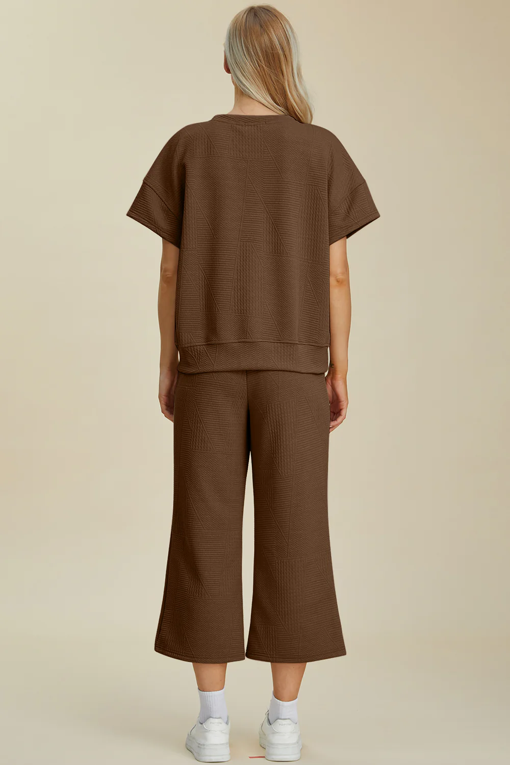 Double Take Full Size Texture Round Neck Top and Pants Set - Image 4