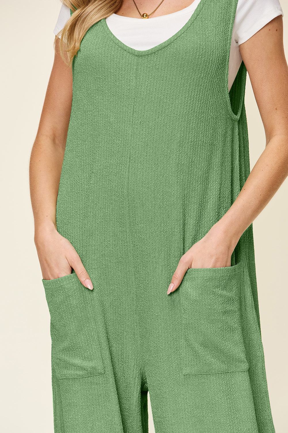 Double Take Full Size Texture Sleeveless Wide Leg Jumpsuit - Image 22