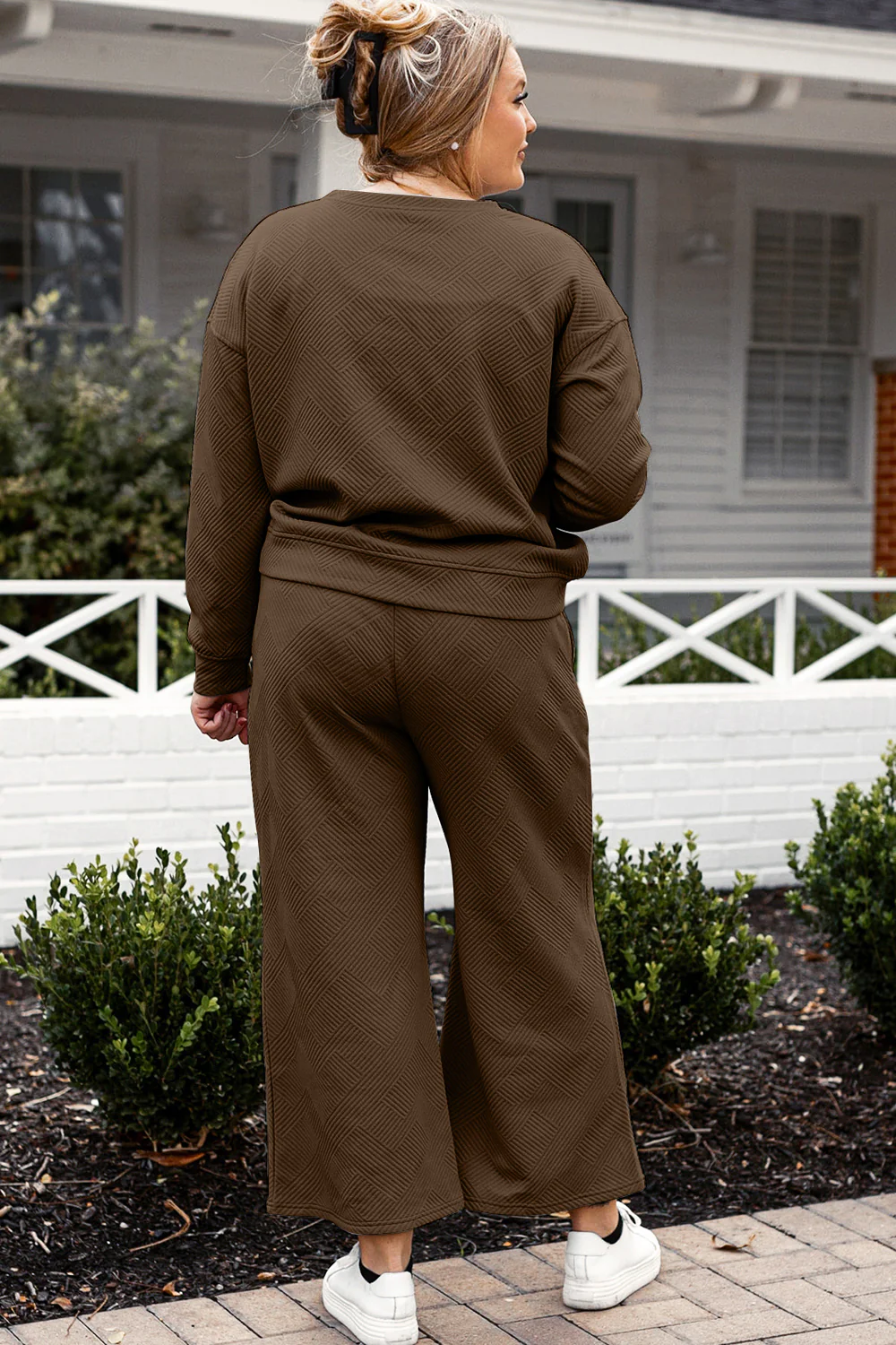 Double Take Full Size Textured Long Sleeve Top and Drawstring Pants Set - Image 11