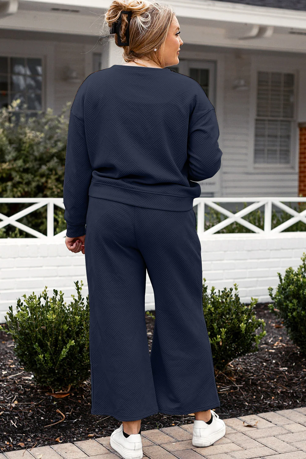 Double Take Full Size Textured Long Sleeve Top and Drawstring Pants Set - Image 14