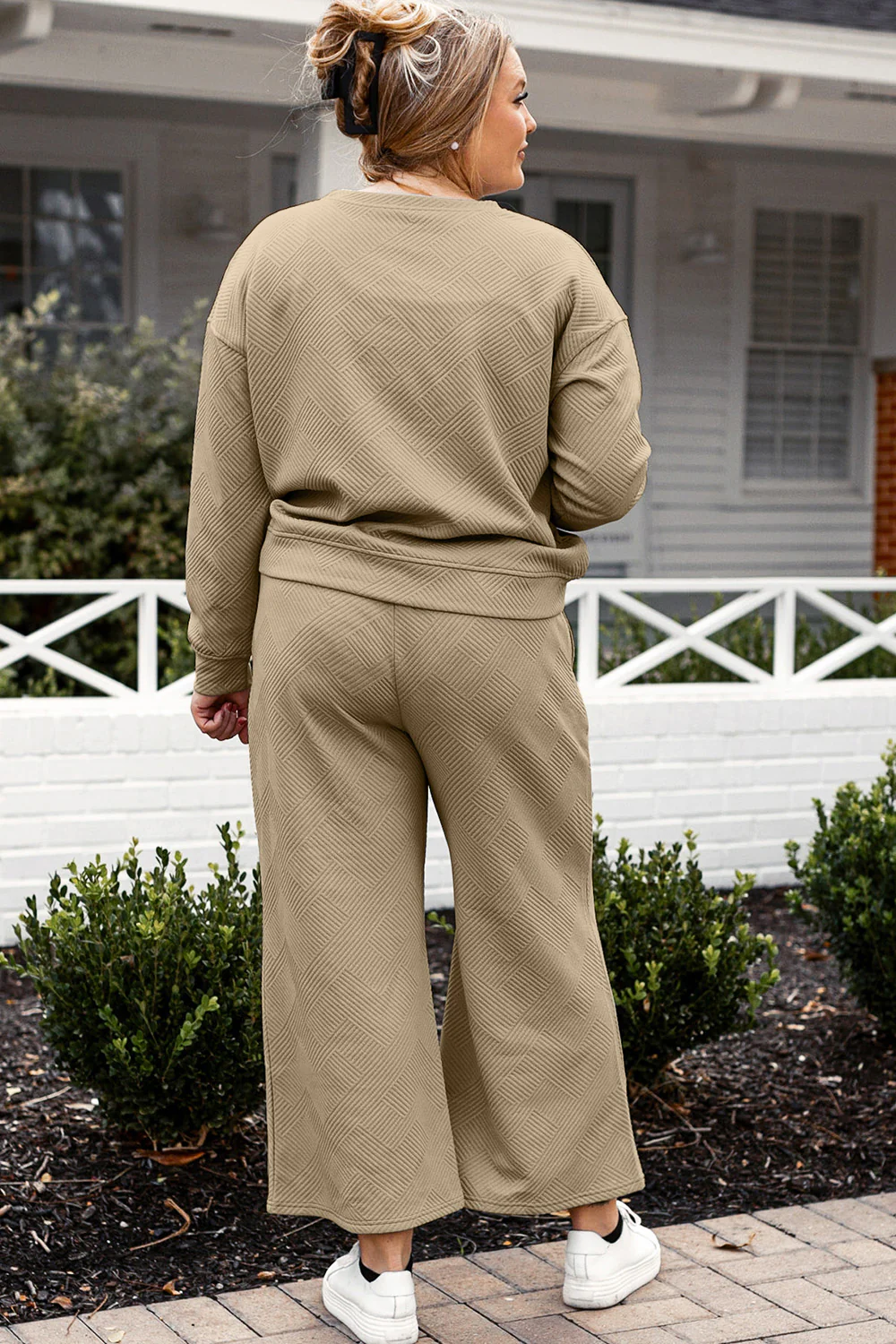 Double Take Full Size Textured Long Sleeve Top and Drawstring Pants Set - Image 17