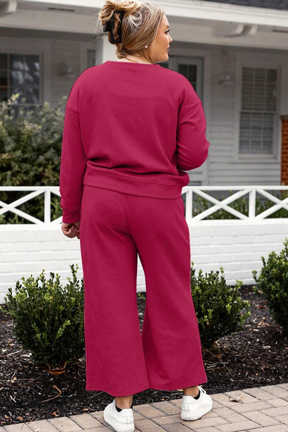 Double Take Full Size Textured Long Sleeve Top and Drawstring Pants Set - Image 20