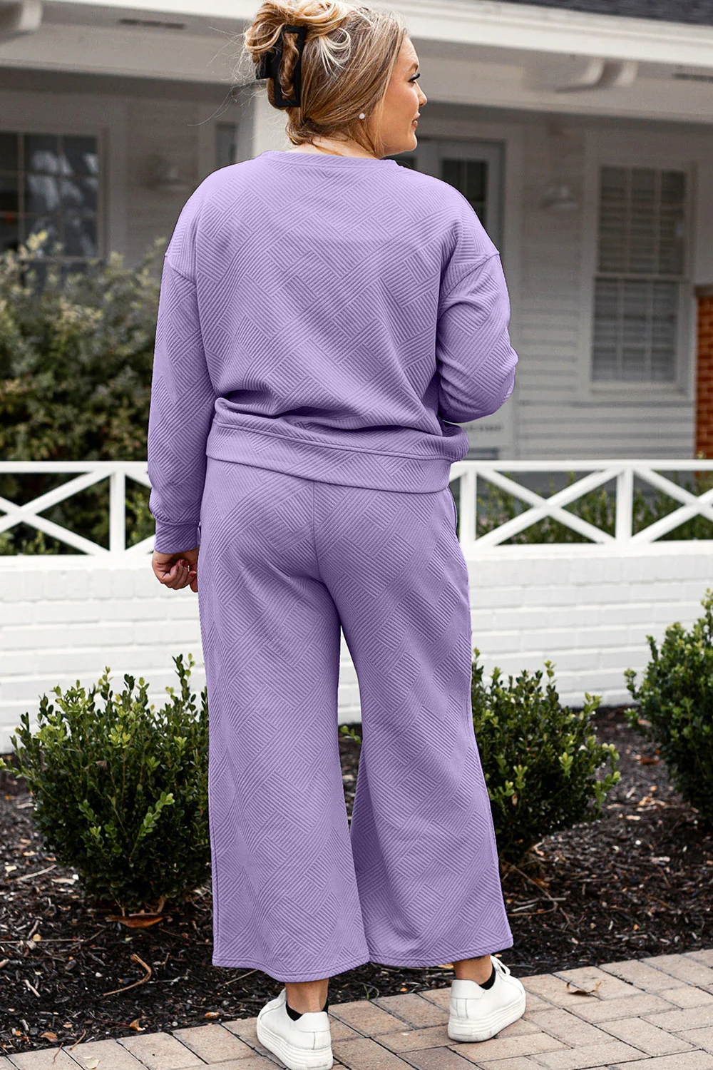 Double Take Full Size Textured Long Sleeve Top and Drawstring Pants Set - Image 23