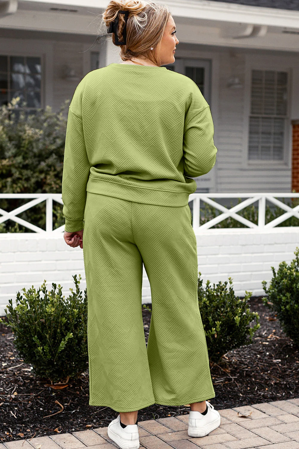Double Take Full Size Textured Long Sleeve Top and Drawstring Pants Set - Image 29