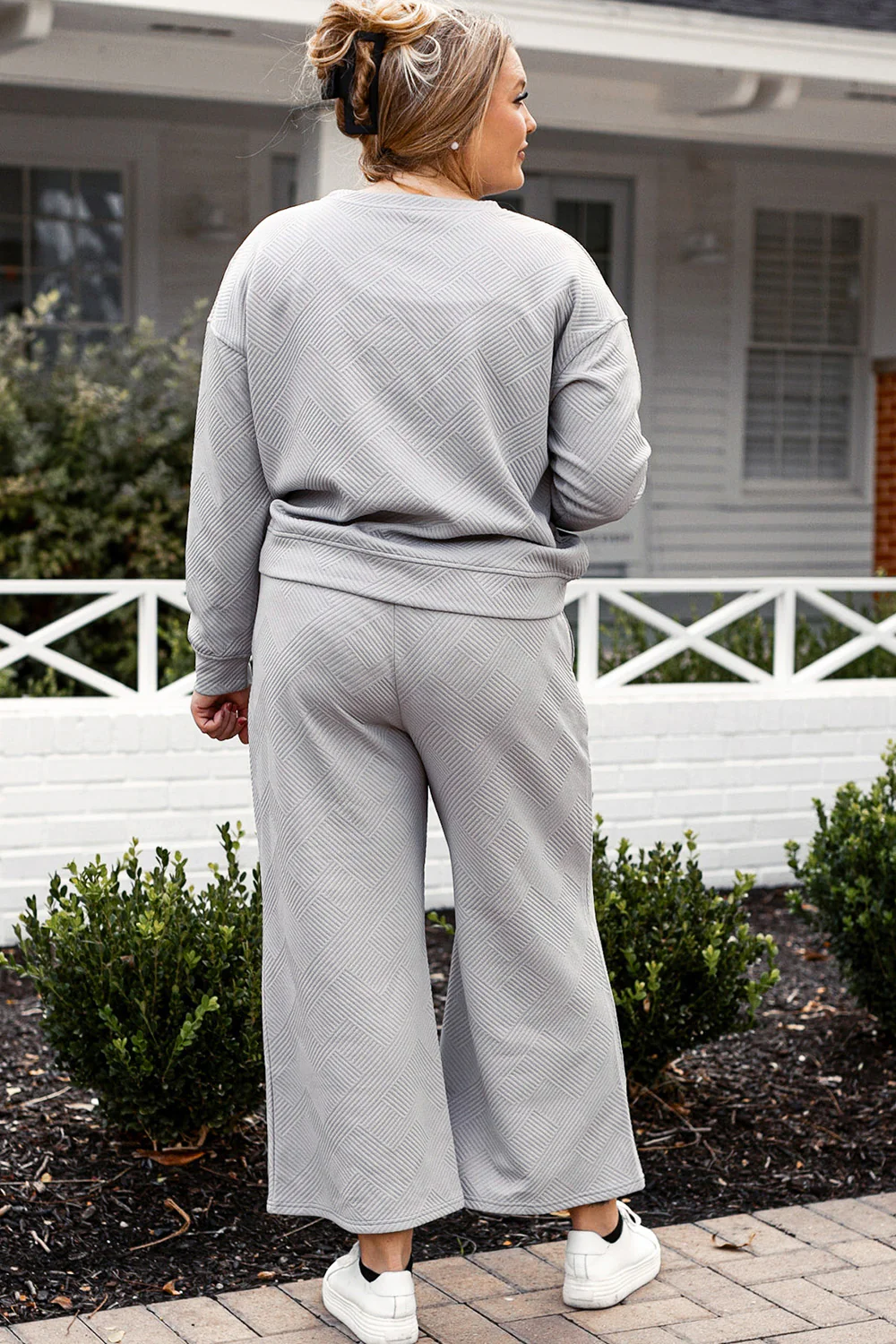 Double Take Full Size Textured Long Sleeve Top and Drawstring Pants Set - Image 8