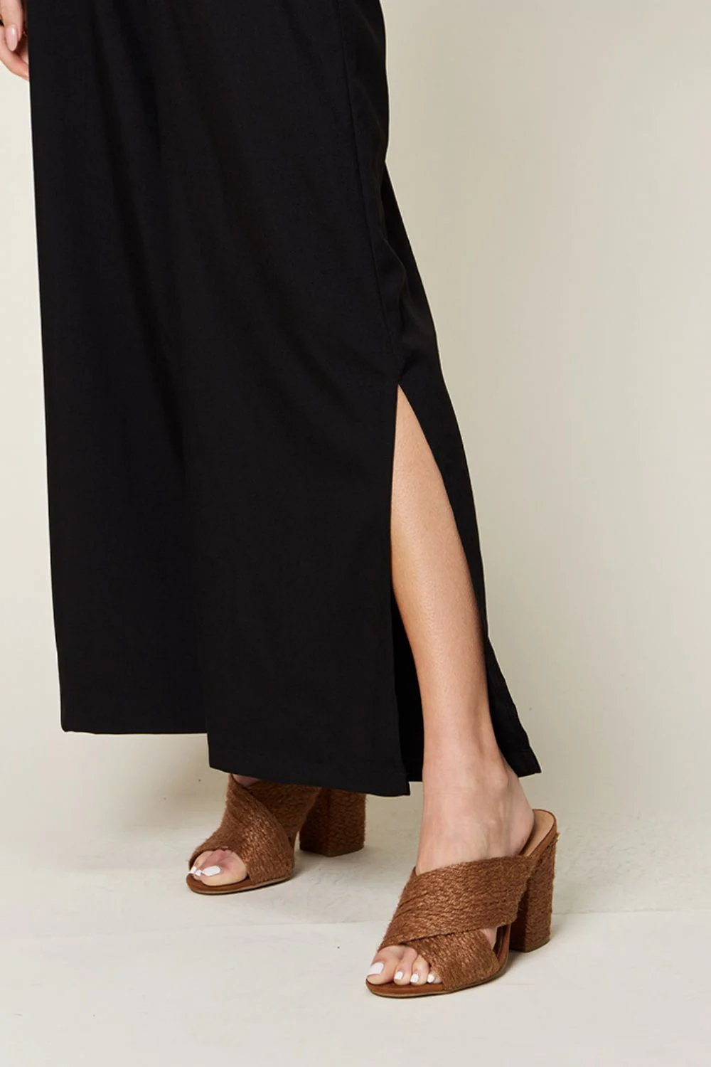 Double Take Full Size V-Neck Tied Side Slit Jumpsuit - Image 5